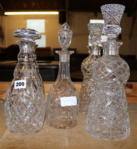 5 cut glass decanters